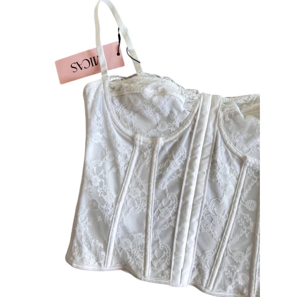 Micas White Lace Corset Top Small Strapless Bustier Hook Front NWT y2k inspired - Picture 3 of 5